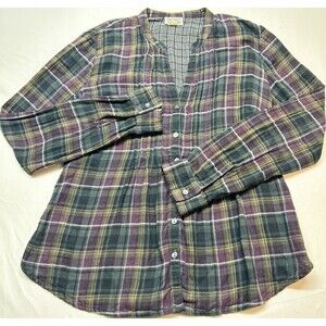 Converse One Star Button-Up Cotton Flannel Plaid Long Sleeve Spread Collar L
